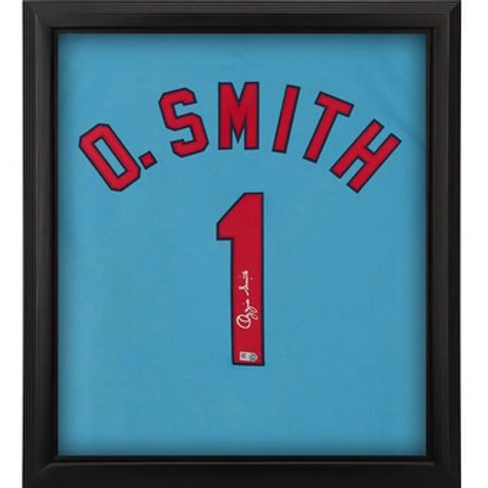 Ozzie Smith St. Louis Cardinals Autographed Framed Light Blue Mitchell & Ness Authentic Jersey Shadowbox