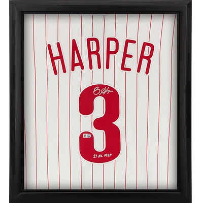 Bryce Harper Philadelphia Phillies Autographed Framed White Nike Authentic Jersey Shadowbox