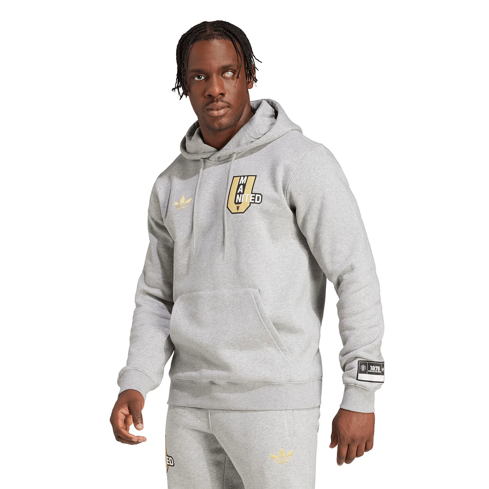 Men's adidas Originals Gray Manchester United Varsity Pack Pullover Hoodie