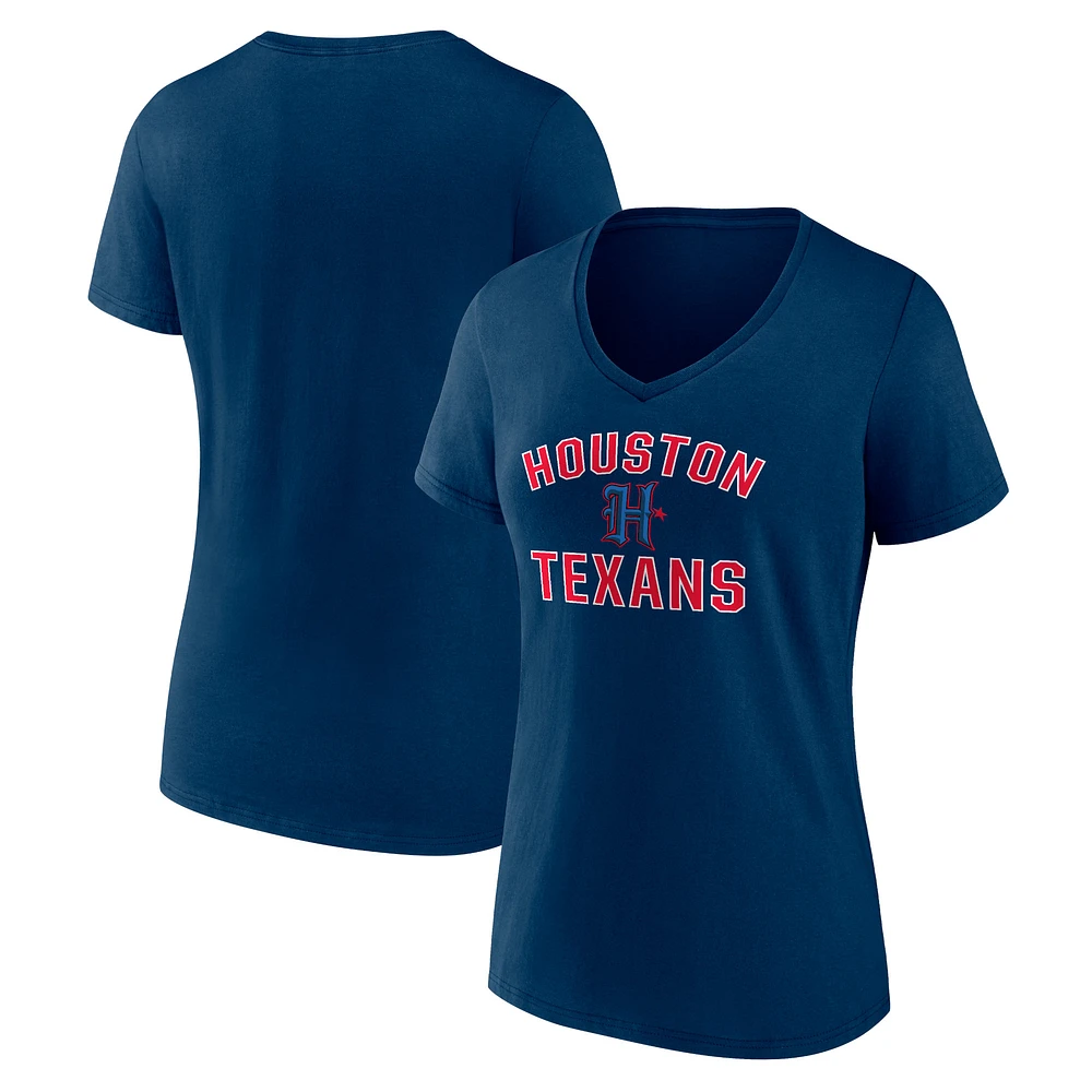 Women's Navy Houston Texans Secondary Logo Victory Arch V-Neck T-Shirt