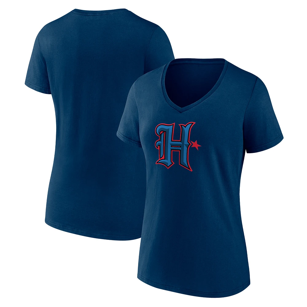 Women's Navy Houston Texans Secondary Logo V-Neck T-Shirt