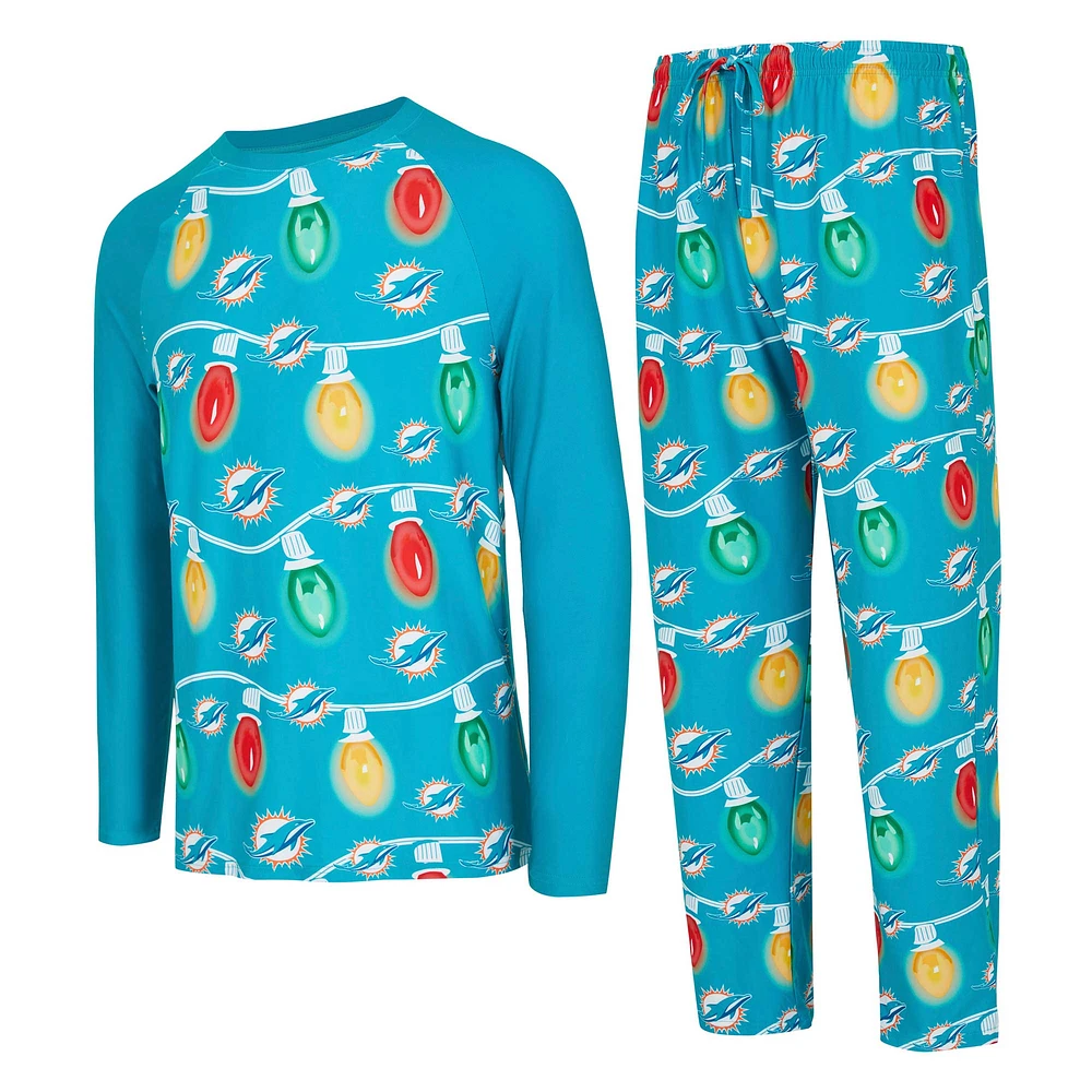 Men's Concepts Sport Aqua Miami Dolphins Garland Knit Raglan Long Sleeve Top and Pants Set