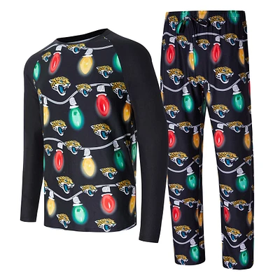 Men's Concepts Sport Black Jacksonville Jaguars Garland Knit Raglan Long Sleeve Top and Pants Set
