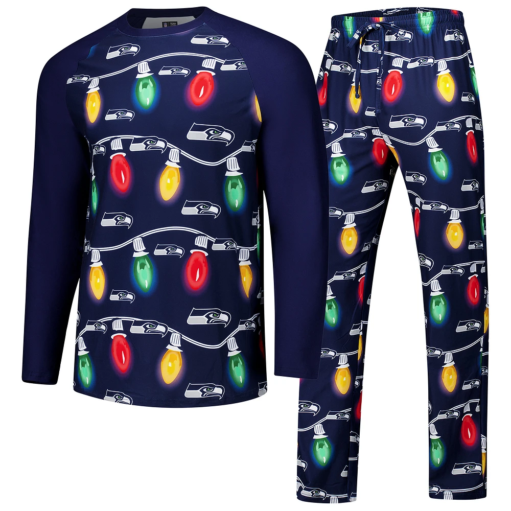 Men's Concepts Sport College Navy Seattle Seahawks Garland Knit Raglan Long Sleeve Top and Pants Set