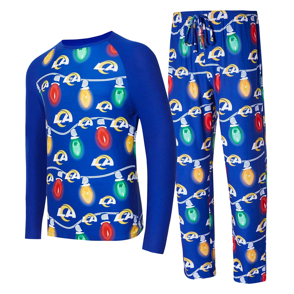 Men's Concepts Sport Royal Los Angeles Rams Garland Knit Raglan Long Sleeve Top and Pants Set