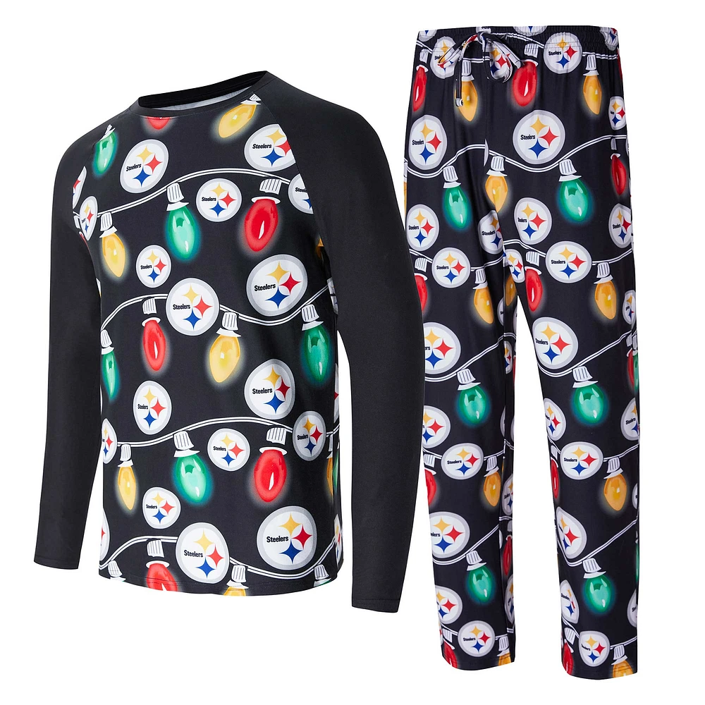 Men's Concepts Sport Black Pittsburgh Steelers Garland Knit Raglan Long Sleeve Top and Pants Set