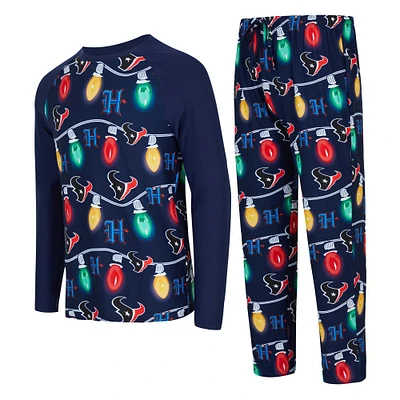 Men's Concepts Sport Navy Houston Texans Garland Knit Raglan Long Sleeve Top and Pants Set