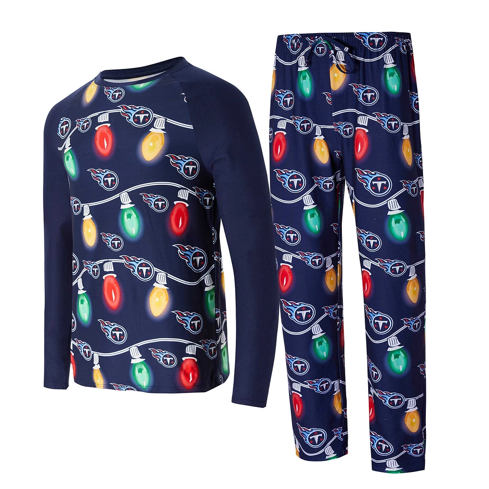 Men's Concepts Sport Navy Tennessee Titans Garland Knit Raglan Long Sleeve Top and Pants Set