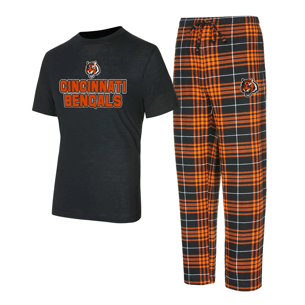 Men's Concepts Sport Black/Orange Cincinnati Bengals Vector Top & Flannel Pants Sleep Set