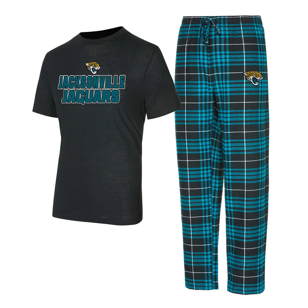 Men's Concepts Sport Black/Teal Jacksonville Jaguars Vector Top & Flannel Pants Sleep Set