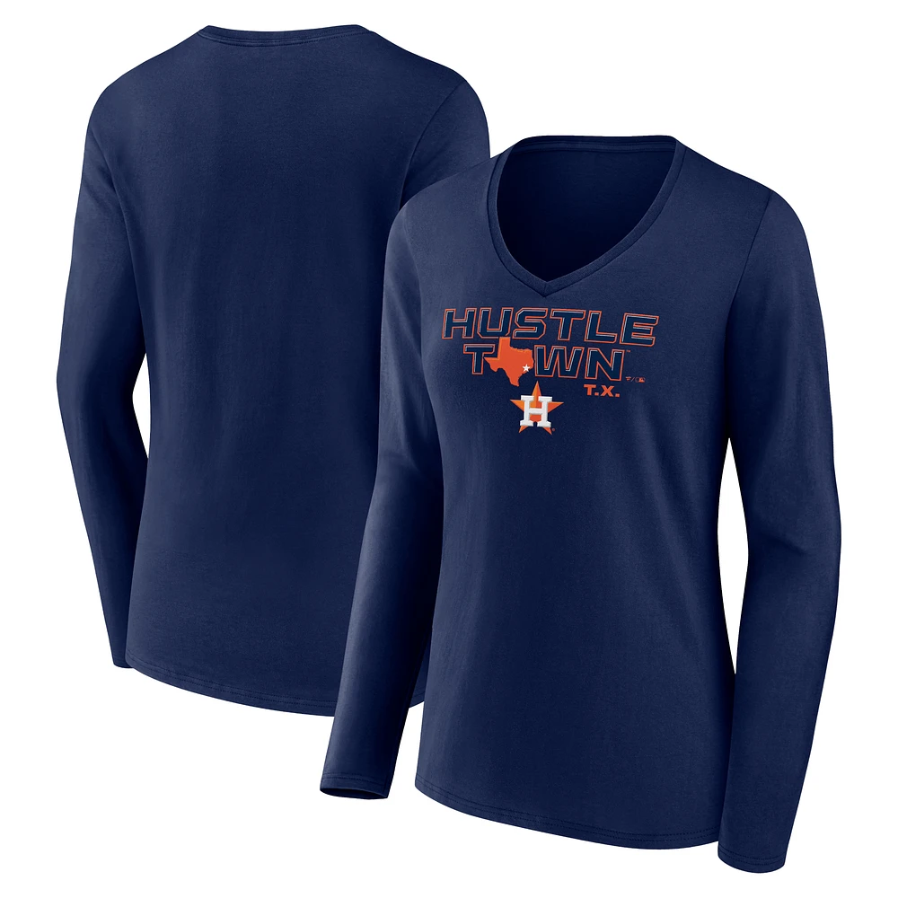 Women's Navy Houston Astros Hustle Town V-Neck Long Sleeve T-Shirt