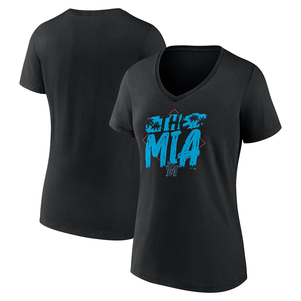 Women's Black Miami Marlins The MIA V-Neck T-Shirt