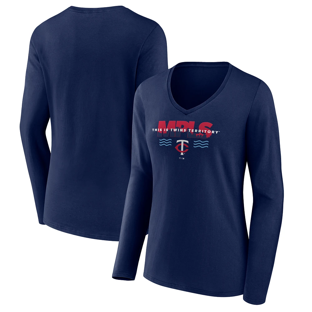 Women's Navy Minnesota Twins Territory V-Neck Long Sleeve T-Shirt