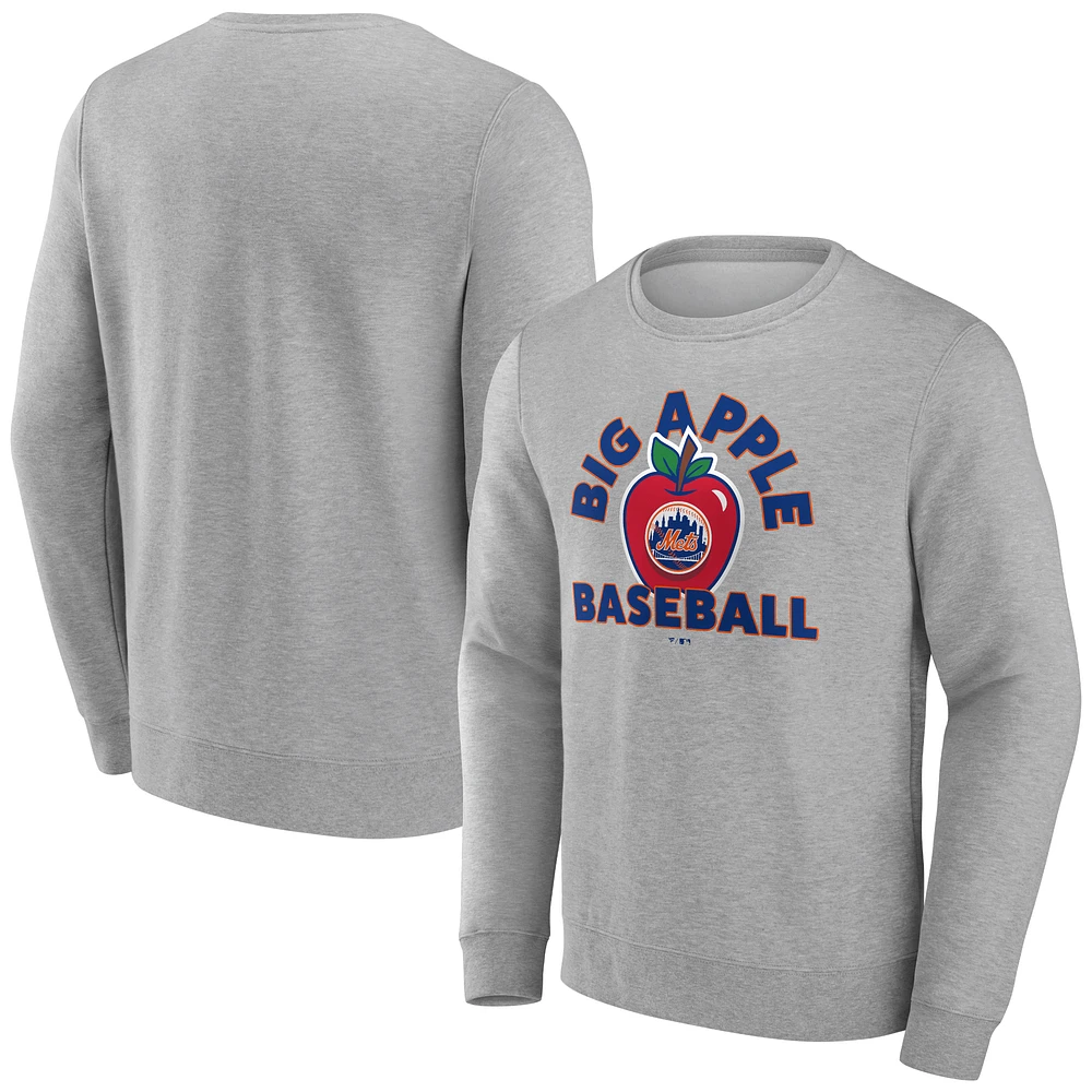 Men's Gray New York Mets Big Apple Baseball Pullover Sweatshirt