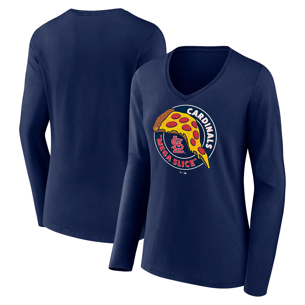Women's Navy St. Louis Cardinals Mega Slice V-Neck Long Sleeve T-Shirt