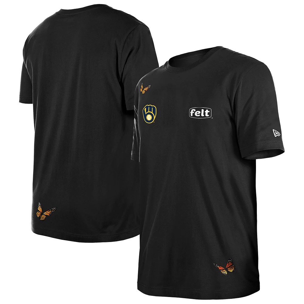 Men's New Era x Felt Black Milwaukee Brewers T-Shirt