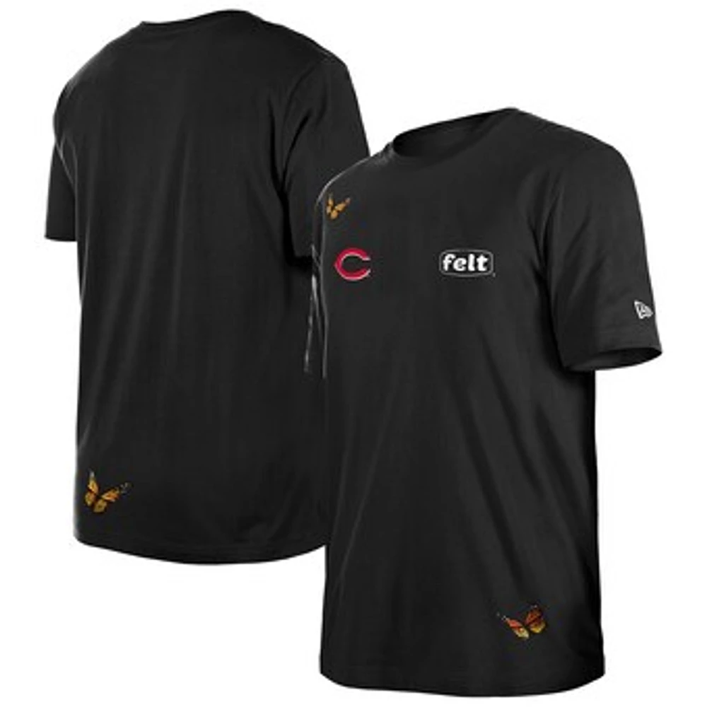 Men's New Era x Felt Black Cincinnati Reds T-Shirt