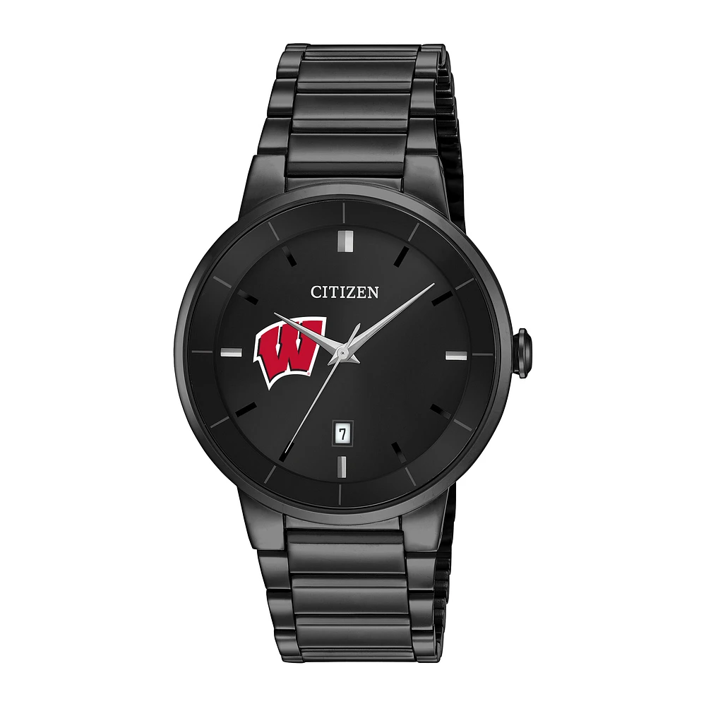 Men's Citizen Watch Black Wisconsin Badgers Stainless Steel Watch