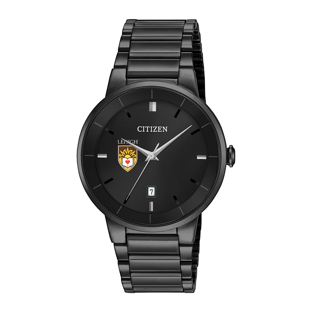 Men's Citizen Watch Black Lehigh Mountain Hawks Stainless Steel Watch