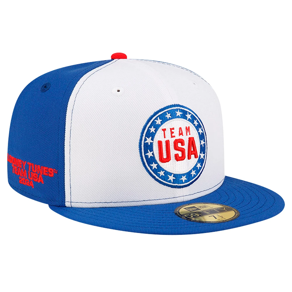 Men's New Era White/Blue Looney Tunes x Team USA Circle 59FIFTY Fitted Hat