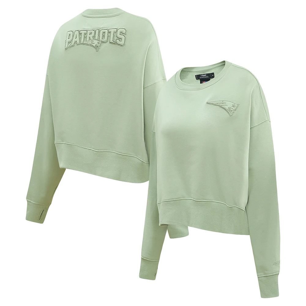 Women's Pro Standard Light Green New England Patriots Oversized Cropped Neutral Pullover Sweatshirt