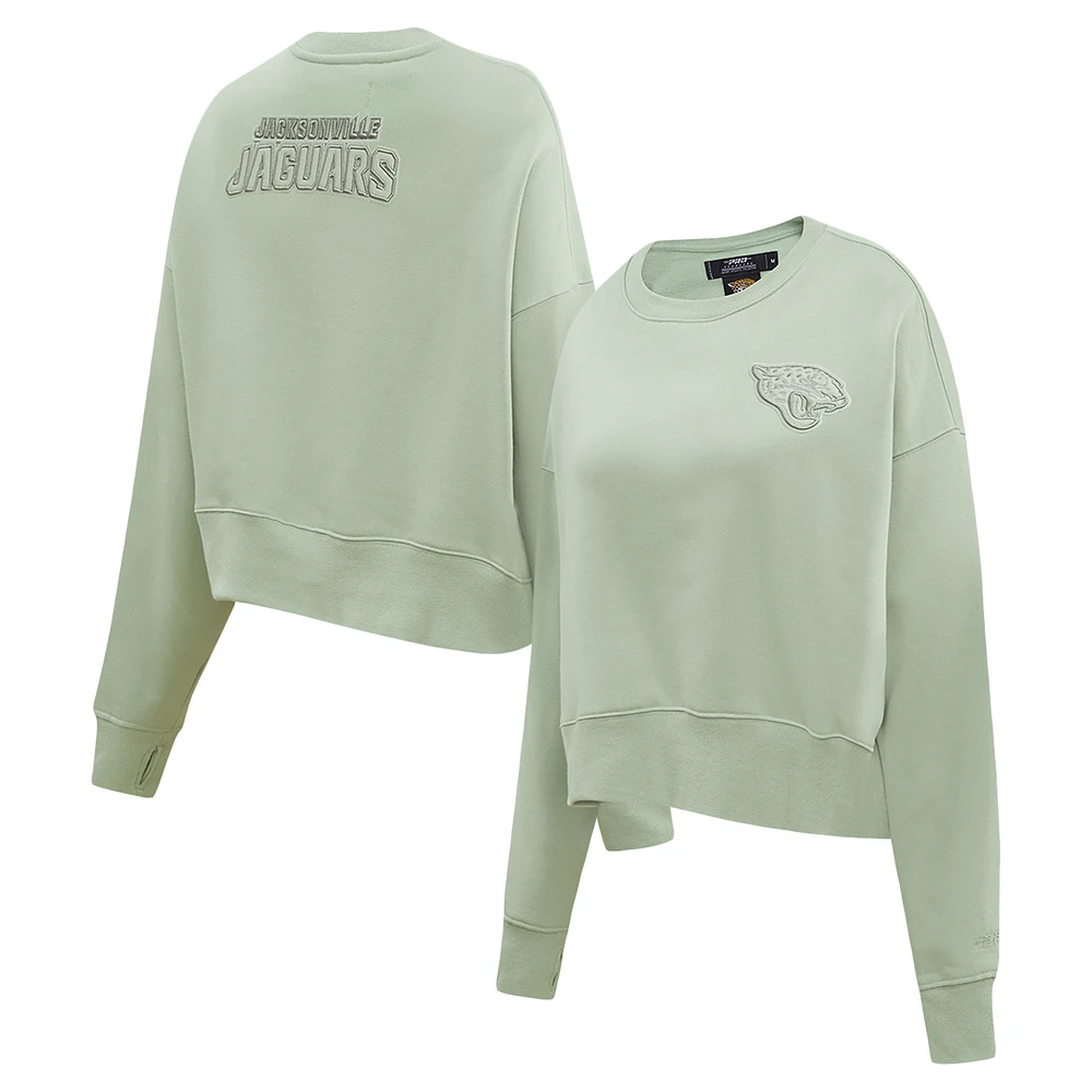 Women's Pro Standard Light Green Jacksonville Jaguars Oversized Cropped Neutral Pullover Sweatshirt