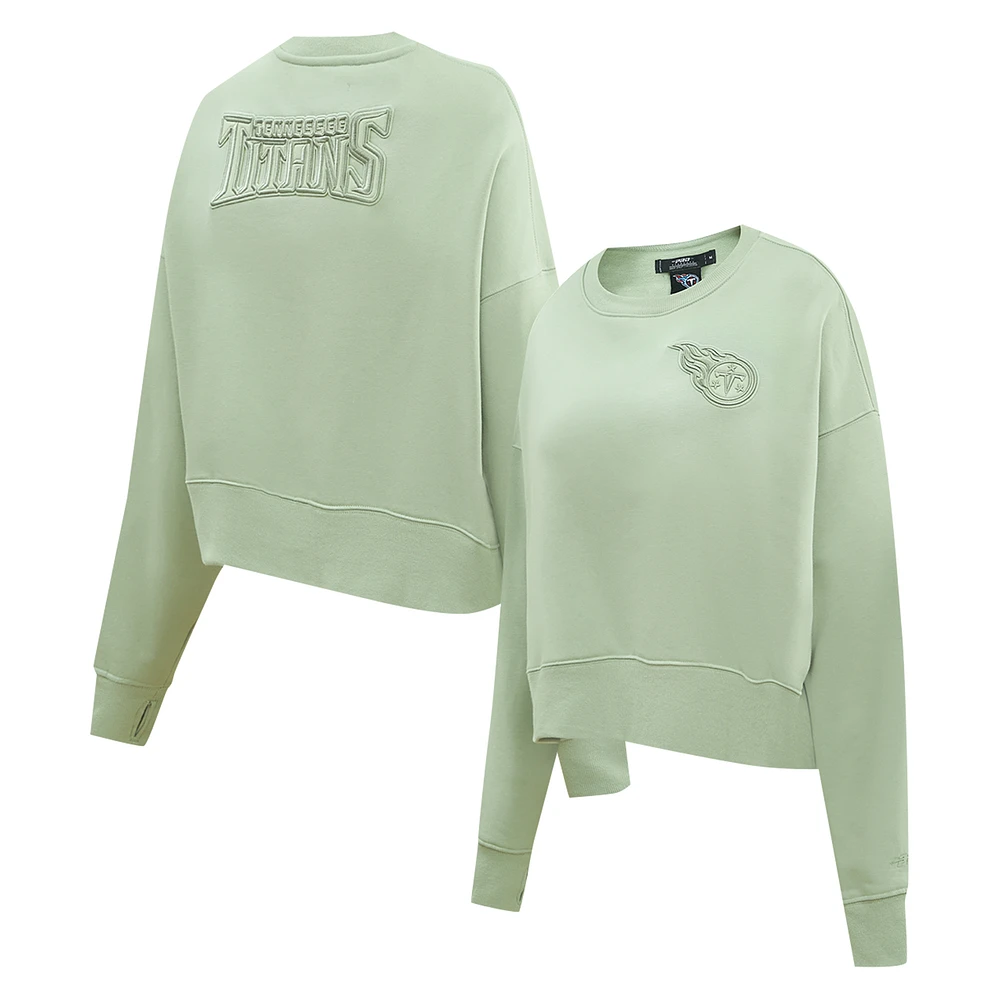 Women's Pro Standard Light Green Tennessee Titans Oversized Cropped Neutral Pullover Sweatshirt