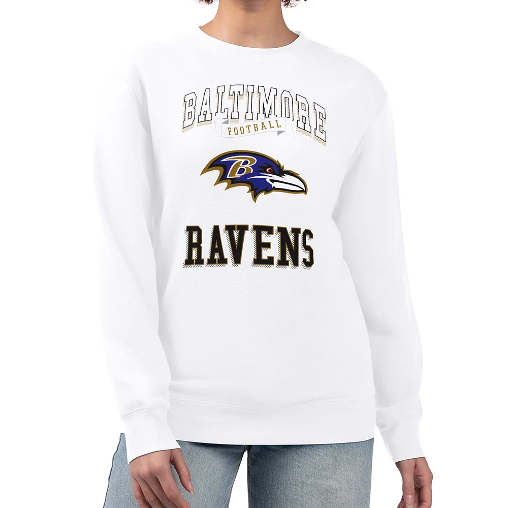 Women's G-III 4Her by Carl Banks White Baltimore Ravens Team Logo Graphic Tri-Blend Pullover Sweatshirt