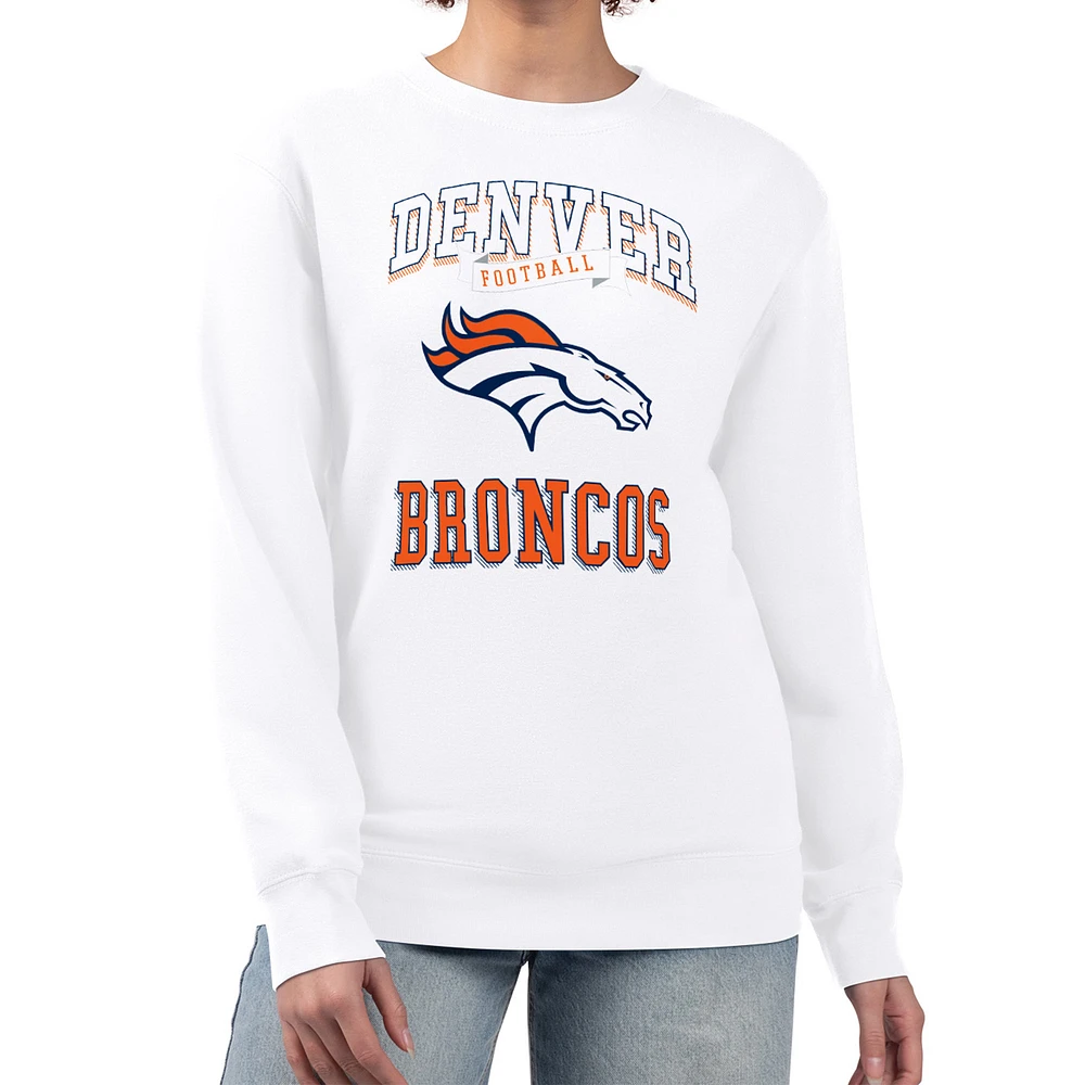 Women's G-III 4Her by Carl Banks White Denver Broncos Team Logo Graphic Tri-Blend Pullover Sweatshirt