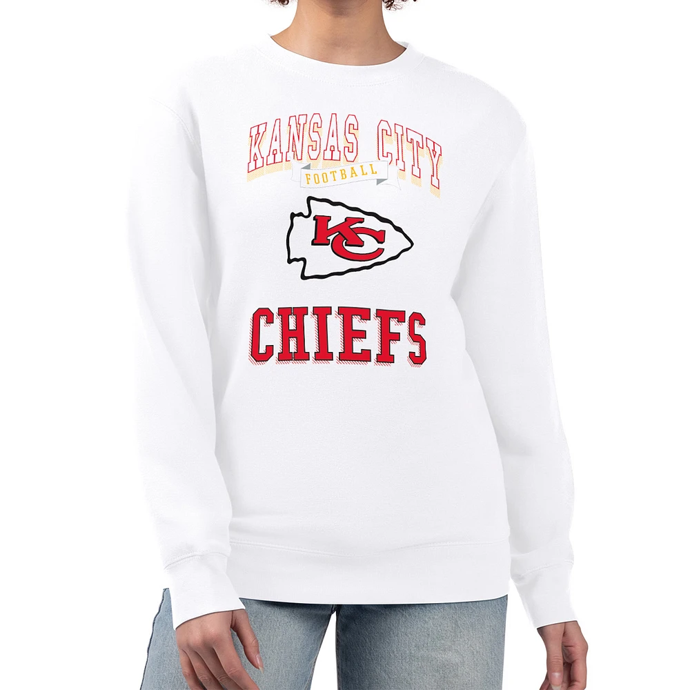 Women's G-III 4Her by Carl Banks White Kansas City Chiefs Team Logo Graphic Tri-Blend Pullover Sweatshirt