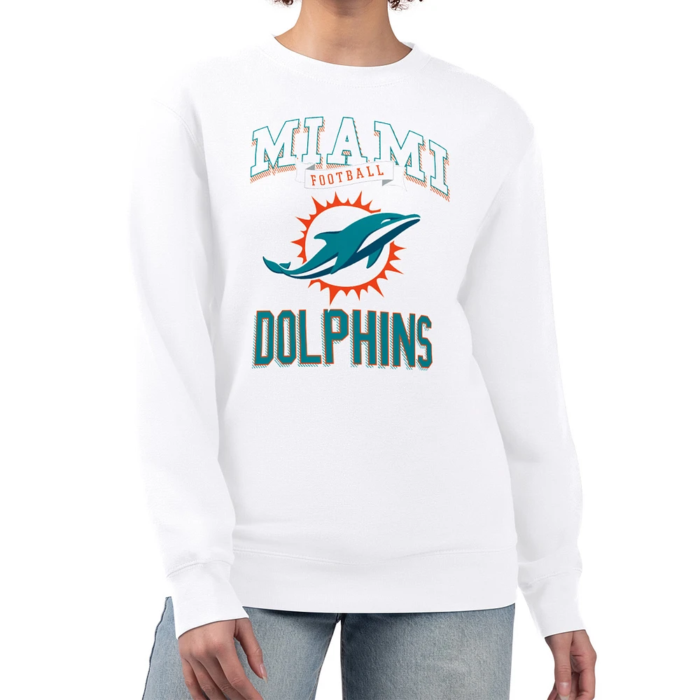 Women's G-III 4Her by Carl Banks White Miami Dolphins Team Logo Graphic Tri-Blend Pullover Sweatshirt