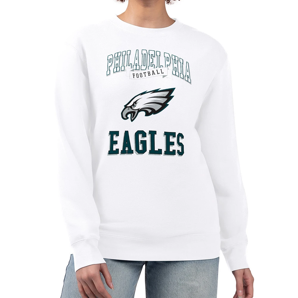 Women's G-III 4Her by Carl Banks White Philadelphia Eagles Team Logo Graphic Tri-Blend Pullover Sweatshirt