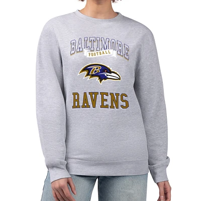 Women's G-III 4Her by Carl Banks Heather Gray Baltimore Ravens Team Logo Graphic Tri-Blend Pullover Sweatshirt
