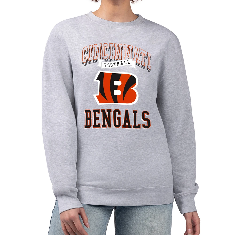 Women's G-III 4Her by Carl Banks Heather Gray Cincinnati Bengals Team Logo Graphic Tri-Blend Pullover Sweatshirt