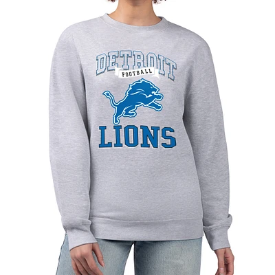 Women's G-III 4Her by Carl Banks Heather Gray Detroit Lions Team Logo Graphic Tri-Blend Pullover Sweatshirt