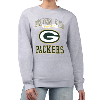Women's G-III 4Her by Carl Banks Heather Gray Green Bay Packers Team Logo Graphic Tri-Blend Pullover Sweatshirt