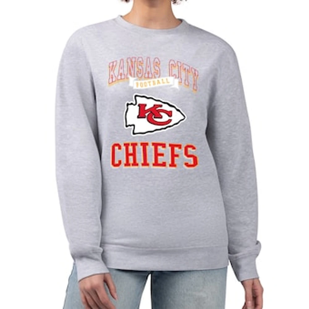 Women's G-III 4Her by Carl Banks Heather Gray Kansas City Chiefs Team Logo Graphic Tri-Blend Pullover Sweatshirt