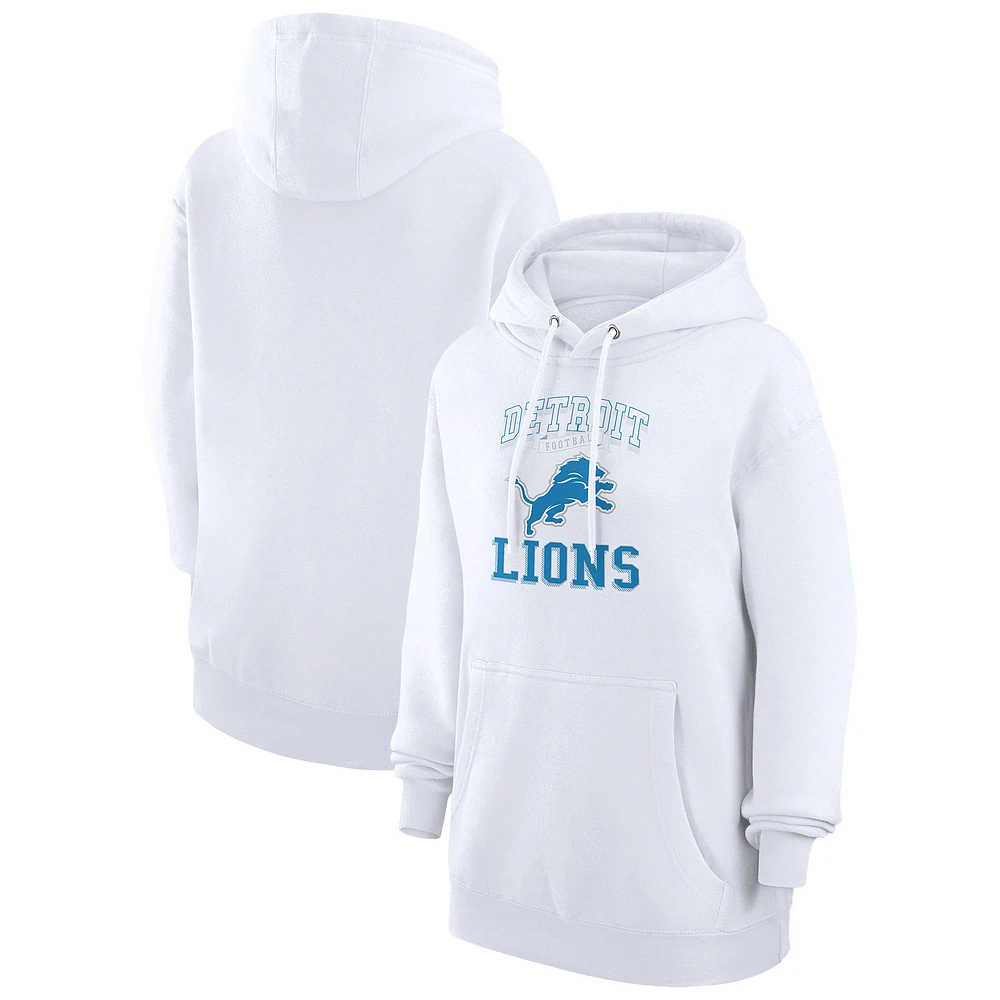 Women's G-III 4Her by Carl Banks White Detroit Lions Team Logo Graphic Fleece Tri-Blend Pullover Hoodie
