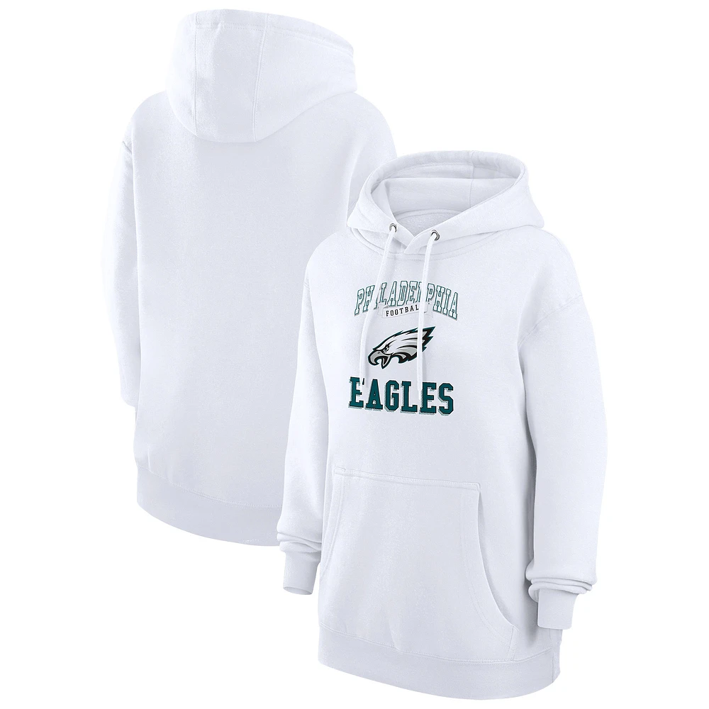 Women's G-III 4Her by Carl Banks White Philadelphia Eagles Team Logo Graphic Fleece Tri-Blend Pullover Hoodie
