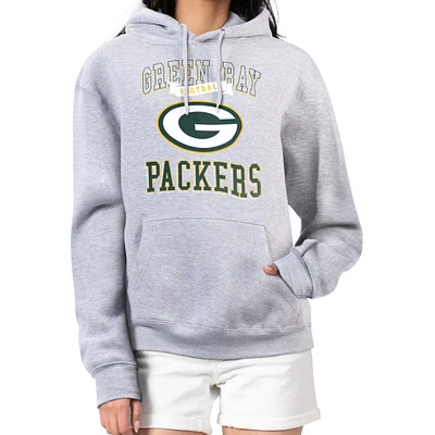 Women's G-III 4Her by Carl Banks Heather Gray Green Bay Packers Team Logo Graphic Fleece Tri-Blend Pullover Hoodie