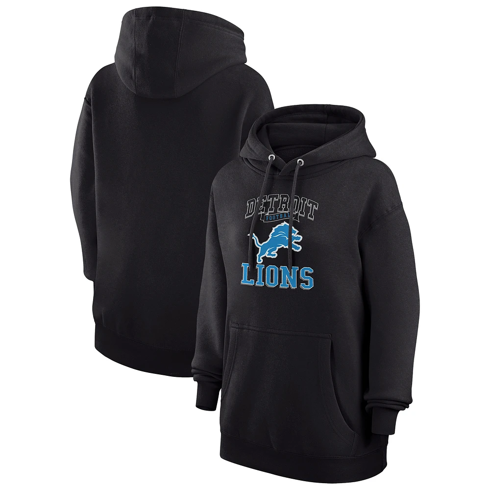 Women's G-III 4Her by Carl Banks Black Detroit Lions Team Logo Graphic Fleece Tri-Blend Pullover Hoodie