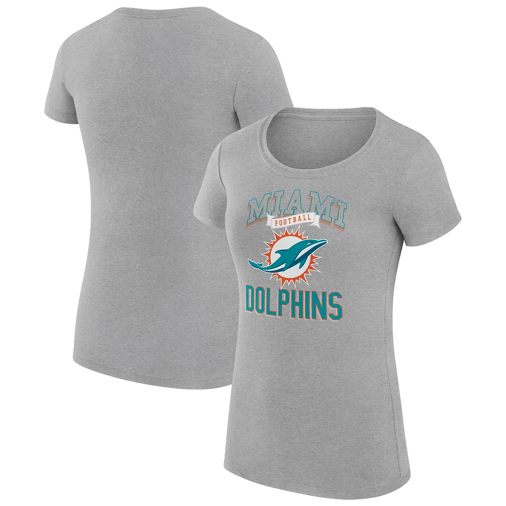 Women's G-III 4Her by Carl Banks Heather Gray Miami Dolphins Super-Slim Fit Lightweight Team Logo Graphic T-Shirt