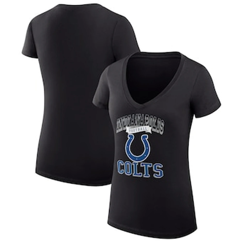 Women's G-III 4Her by Carl Banks Black Indianapolis Colts Super-Slim Fit Lightweight Team Logo Graphic V-Neck T-Shirt