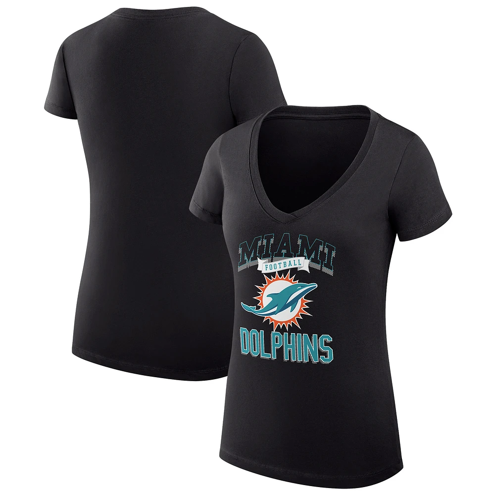 Women's G-III 4Her by Carl Banks Black Miami Dolphins Super-Slim Fit Lightweight Team Logo Graphic V-Neck T-Shirt