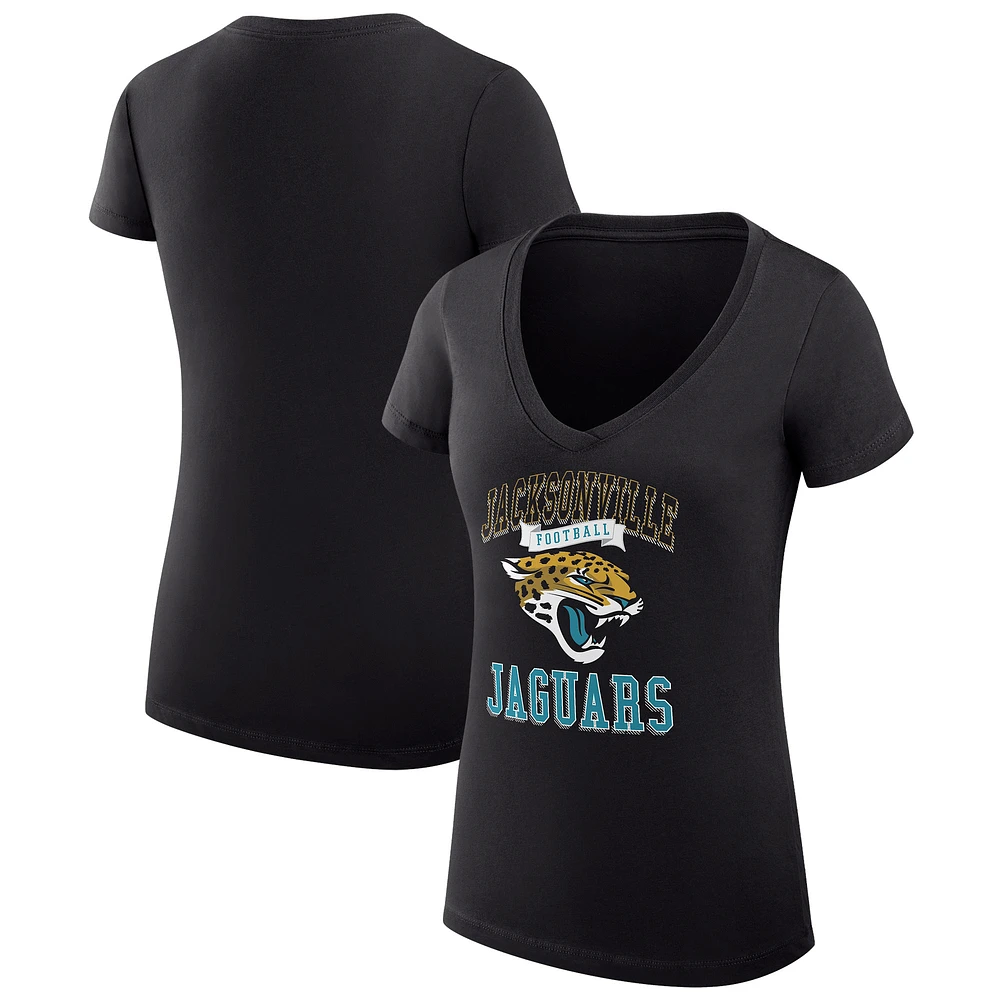 Women's G-III 4Her by Carl Banks Black Jacksonville Jaguars Super-Slim Fit Lightweight Team Logo Graphic V-Neck T-Shirt