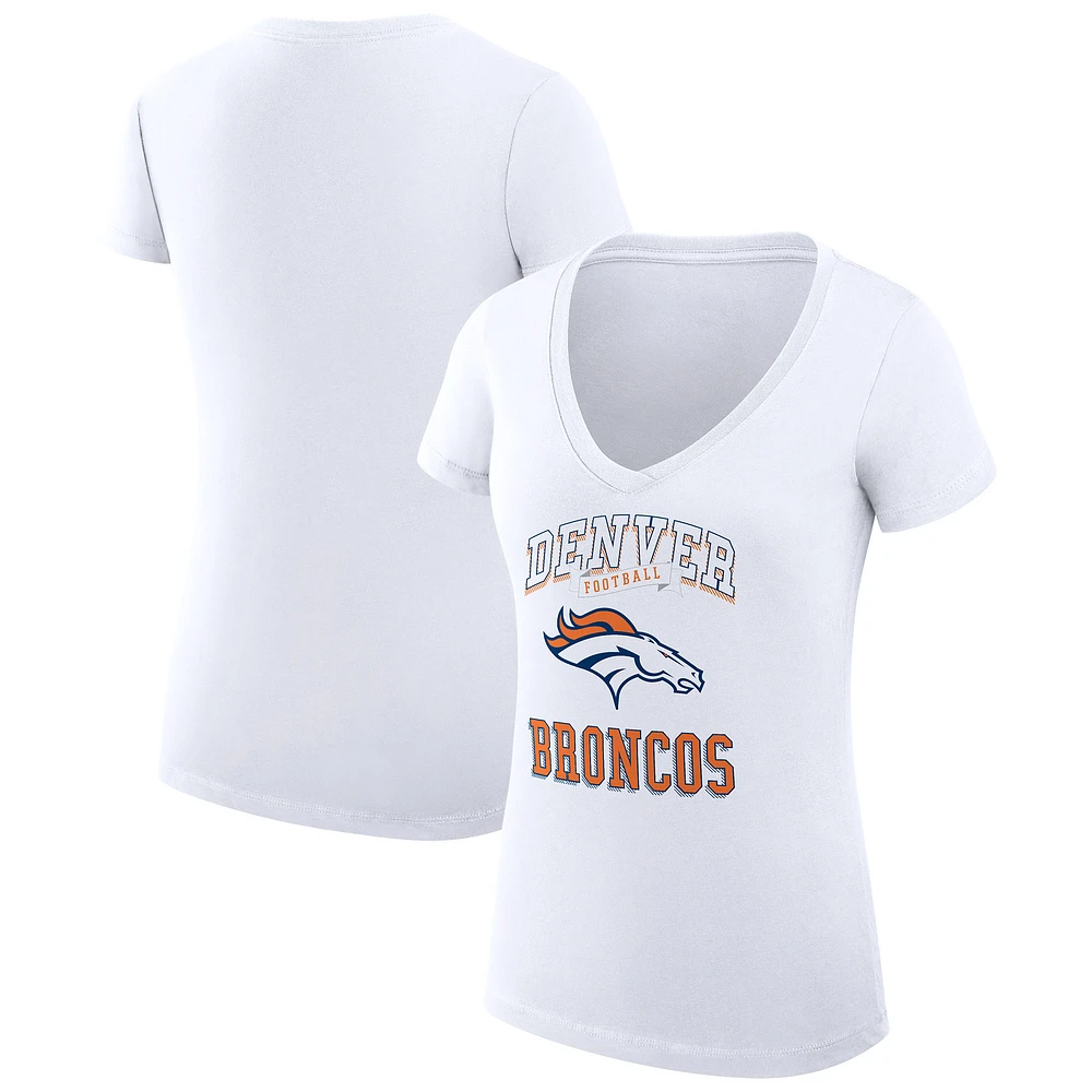 Women's G-III 4Her by Carl Banks White Denver Broncos Super-Slim Fit Lightweight Team Logo Graphic V-Neck T-Shirt