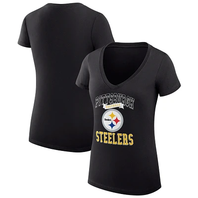 Women's G-III 4Her by Carl Banks Black Pittsburgh Steelers Super-Slim Fit Lightweight Team Logo Graphic V-Neck T-Shirt