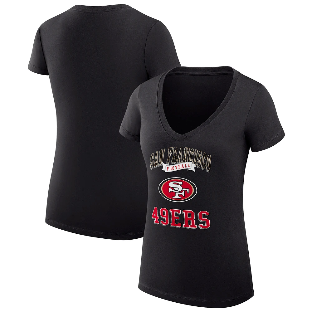 Women's G-III 4Her by Carl Banks Black San Francisco 49ers Super-Slim Fit Lightweight Team Logo Graphic V-Neck T-Shirt