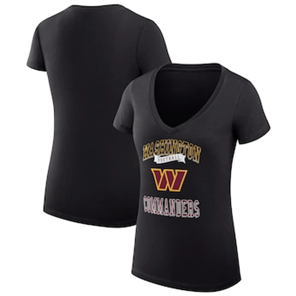 Women's G-III 4Her by Carl Banks Black Washington Commanders Super-Slim Fit Lightweight Team Logo Graphic V-Neck T-Shirt
