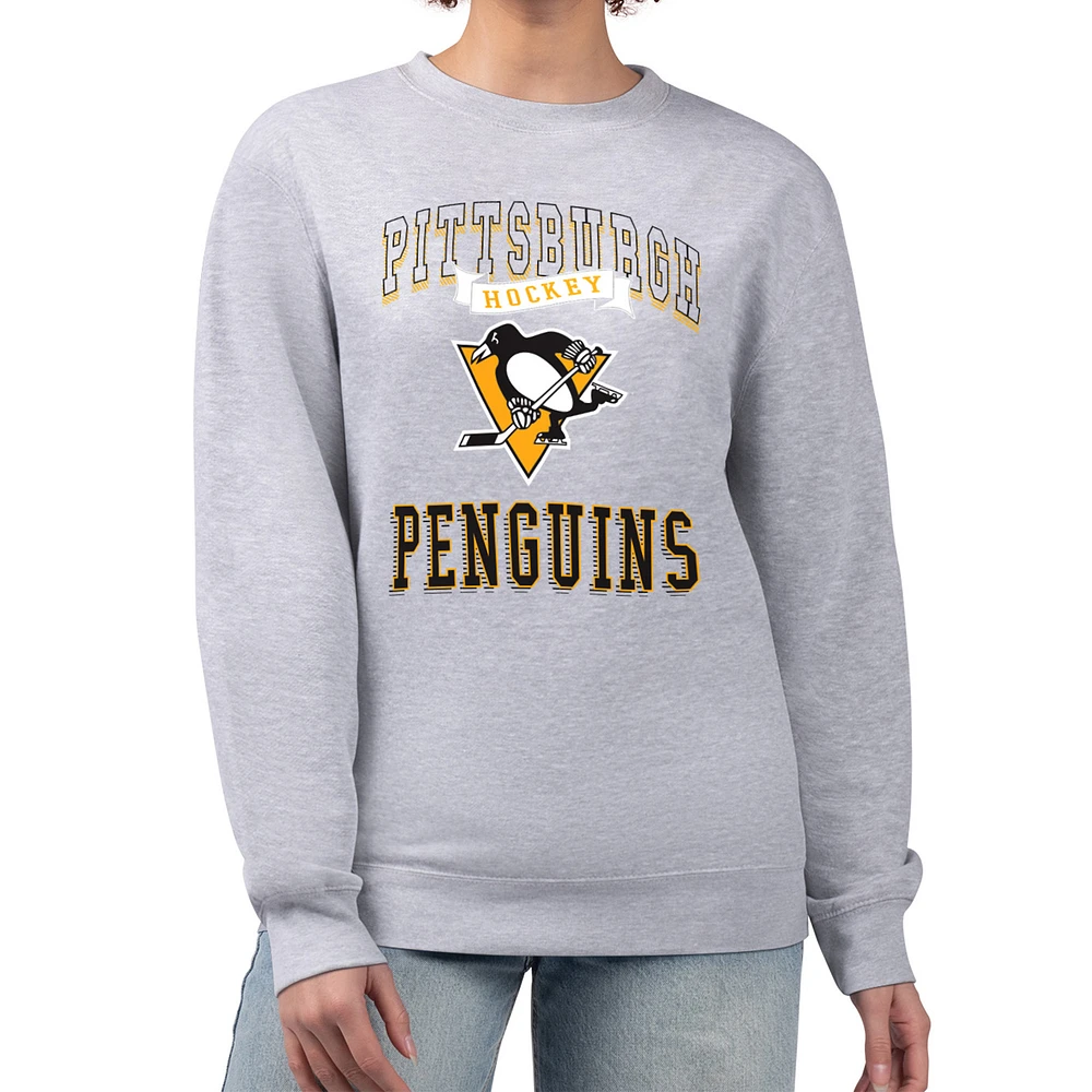 Women's G-III 4Her by Carl Banks Heather Gray Pittsburgh Penguins Team Logo Tri-Blend Fleece Pullover Sweatshirt